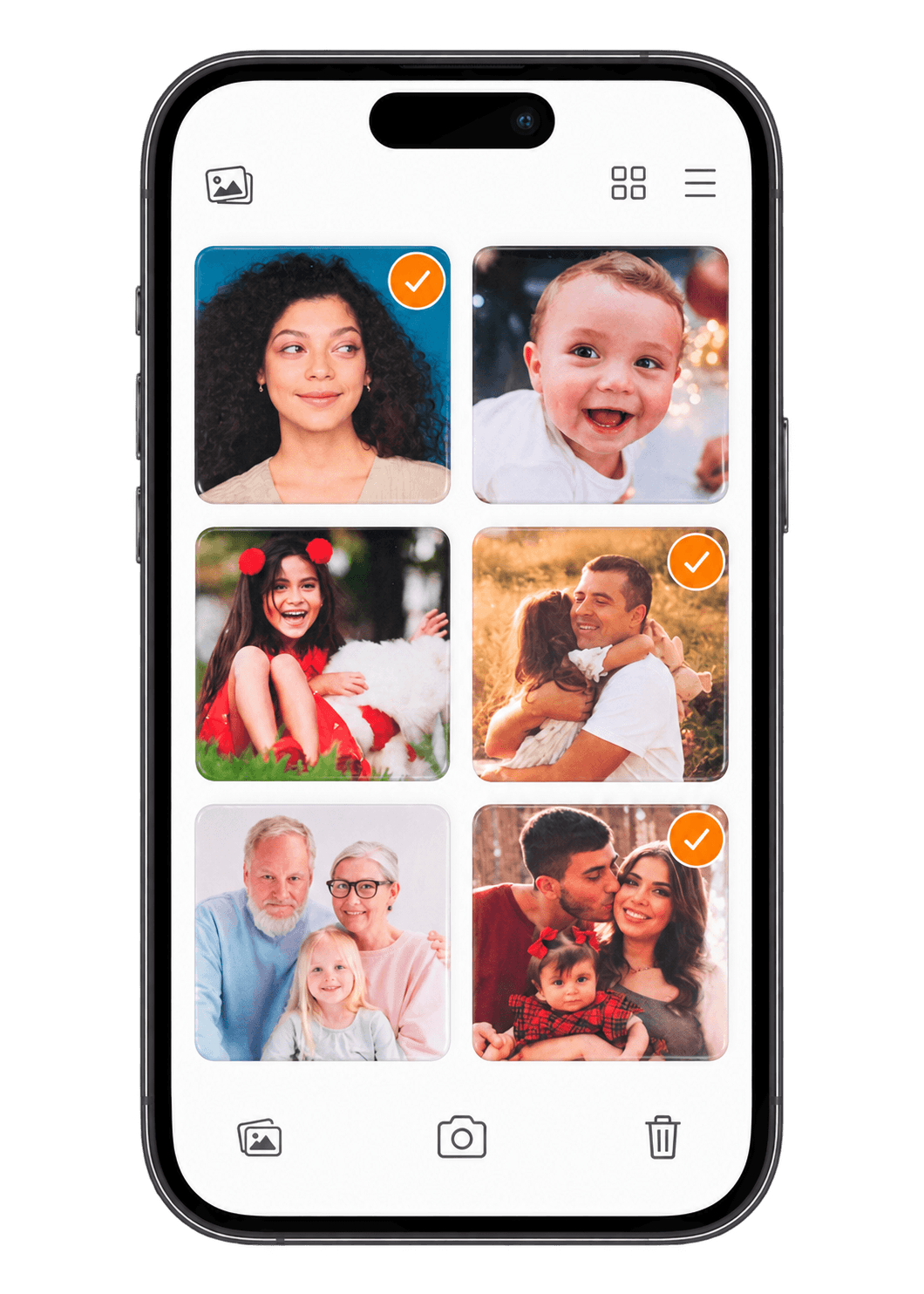 A phone showing photos being selected from a camera roll